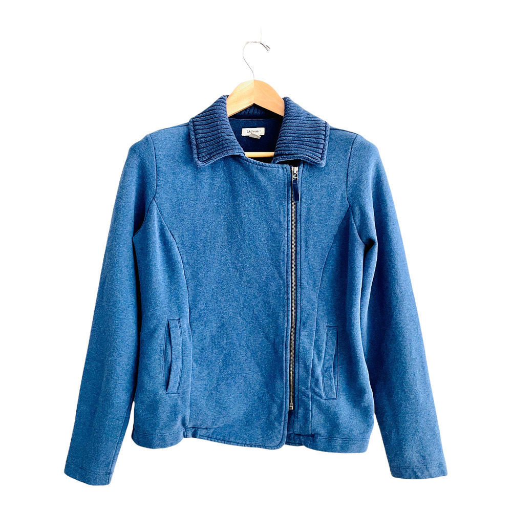 LL Bean Cornflower Blue Women’s Sz Small Moto Style Off Center Zip Up Sweatshirt